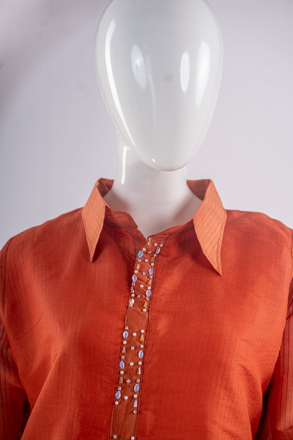 Rust Orange Embroidered Kurta Pajama Set