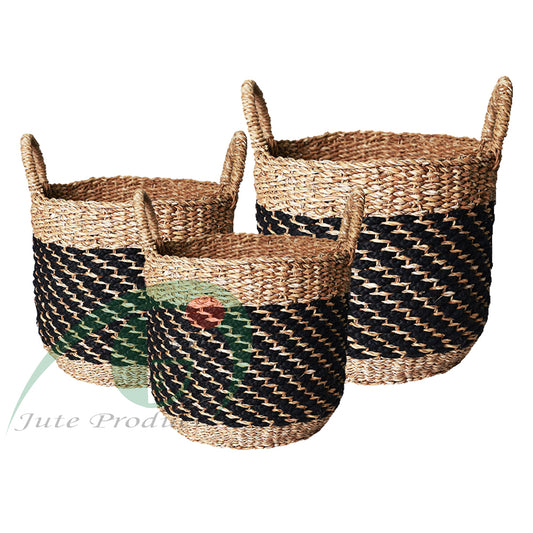 Seagrass U Shape Basket with Black Jute Rope