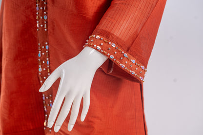 Rust Orange Embroidered Kurta Pajama Set