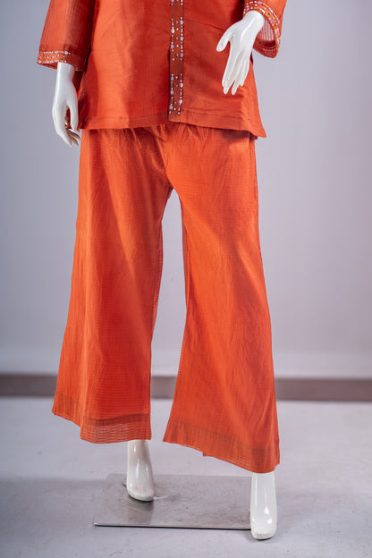 Rust Orange Embroidered Kurta Pajama Set