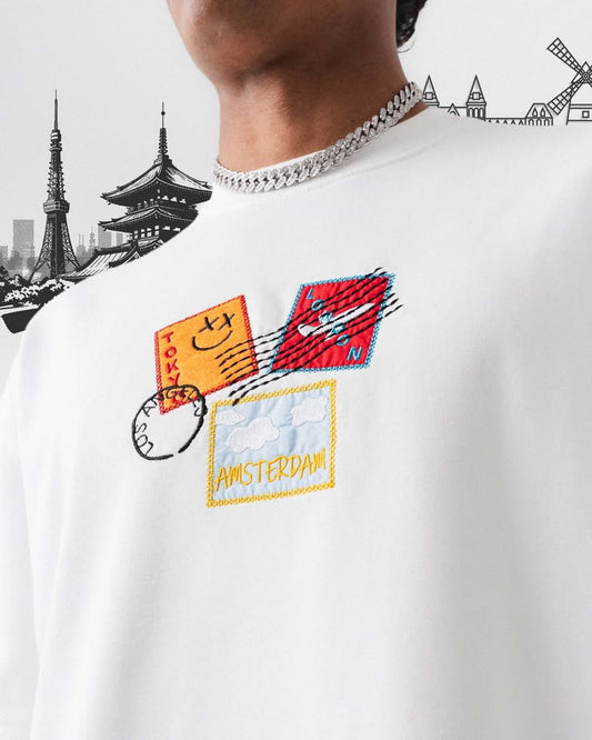 Men's World Tour Stamp Graphic Sweatshirt – White/Black