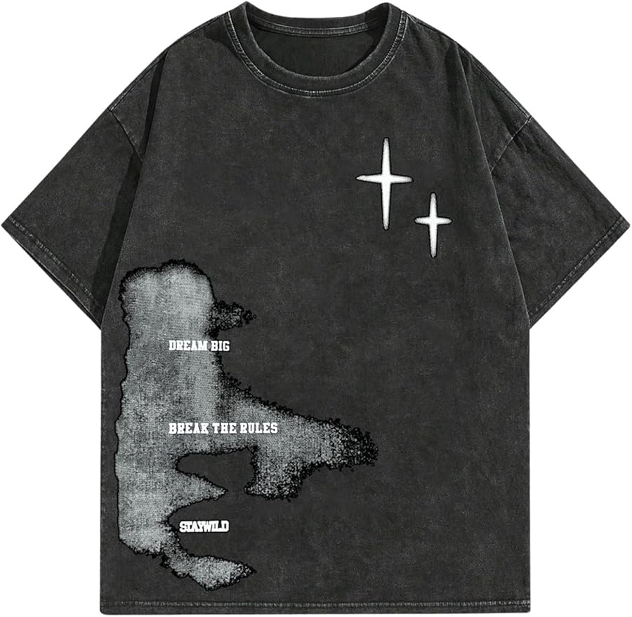 Men's Washed Graphic Oversized T-Shirt – Dark Grey
