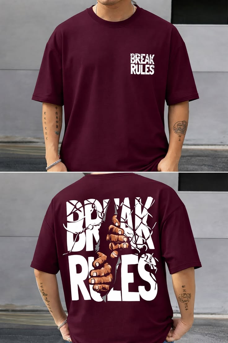"Break Rules" Front & Back Graphic Oversized T-Shirt – Maroon
