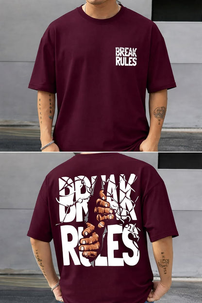 "Break Rules" Front & Back Graphic Oversized T-Shirt – Maroon
